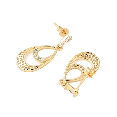 Brass Micro Pave Clear Cubic Zirconia Dangle Stud Earrings EJEW-M103-10G-1