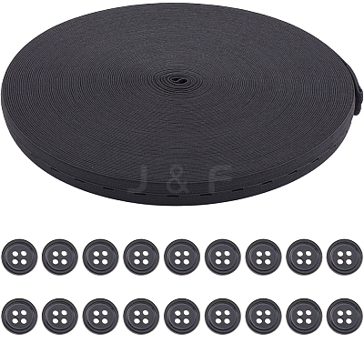 20Pcs Resin Buttons with 30M Polypropylene & Polycotton Flat Elastic Cord DIY-GF0009-64A-1
