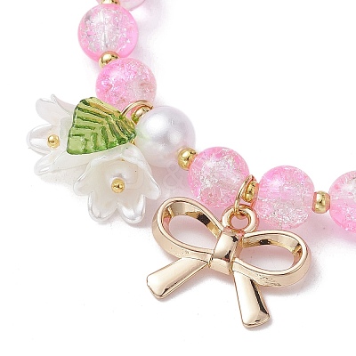 Imitation Pearl Glass & Acrylic Round Beaded Stretch Bracelets BJEW-JB10083-03-1