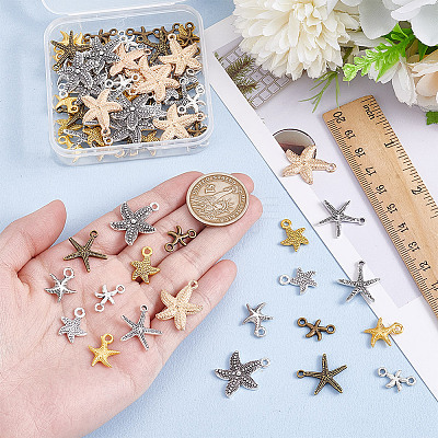 80Pcs 10 Styles DIY Starfish Tibetan Style Alloy Pendants & Links Connector Charms Findings Kits FIND-HY0004-63-1