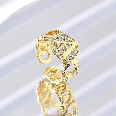 Brass Micro Pave Clear Cubic Zirconia Open Cuff Rings for Women RJEW-K289-02G-A-1