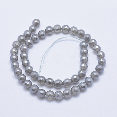 Electroplated Natural Grey Agate Beads Strands X-G-G724-8mm-1