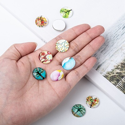 Tree of Life Printed Half Round/Dome Glass Cabochons GGLA-A002-16mm-GG-1