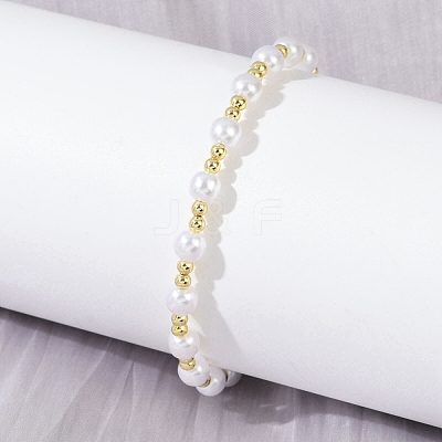 ABS Imitation Pearl Round Beads Bracelets for Women BJEW-M104-01G-1