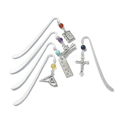 5Pcs 5 Style Cross Ruler Scroll Alloy Pendant Bookmark AJEW-TA00013-1