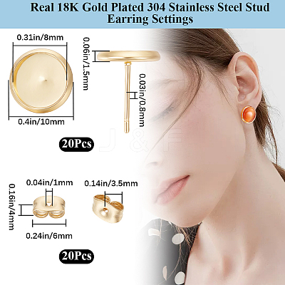 20Pcs 304 Stainless Steel Stud Earring Findings STAS-BBC0009-97B-1
