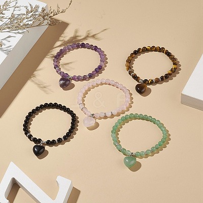 Natural & Synthetic Gemstone Beads Stretch Bracelets BJEW-JB09206-1