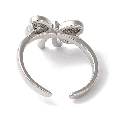 Bowknot Brass Micro Pave Clear Cubic Zirconia Open Cuff Rings for Women RJEW-C098-03P-1