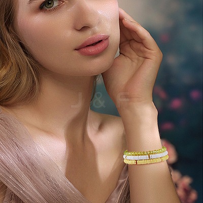 7Pcs 7 Style Handmade Polymer Clay Heishi Surfer Stretch Bracelets Set BJEW-SW00073-02-1