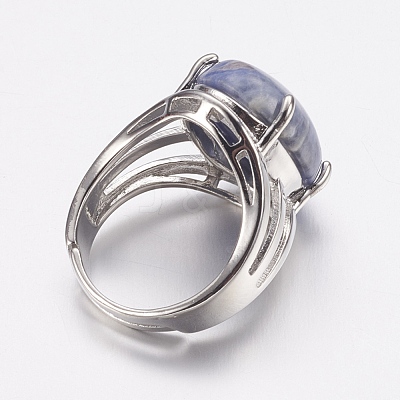 Natural Sodalite Wide Band Finger Rings X-RJEW-K224-A11-1