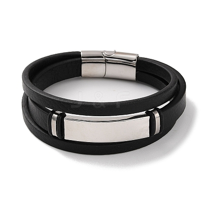 Men's Braided Black PU Leather Cord Multi-Strand Bracelets LS-BJEW-K243-06P-1