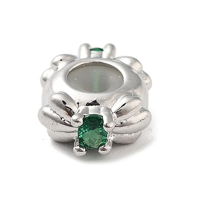 Brass Micro Pave Green Cubic Zirconia Beads KK-K361-05P-1