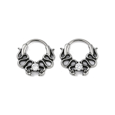 Snake 316 Surgical Stainless Steel Clear Cubic Zirconia Hoop Earrings X-EJEW-G416-39AS-1