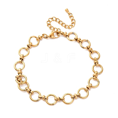 304 Stainless Steel Ring Link Chain Anklets AJEW-A057-02G-1