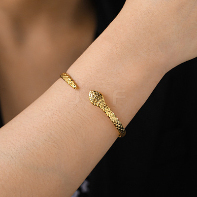 304 Stainless Steel Snake Cuff Bangle LS-BJEW-F456-01G-1
