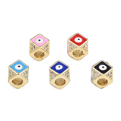 Brass Micro Pave Clear Cubic Zirconia Octagon European Bead with Enamel KK-N227-91-1