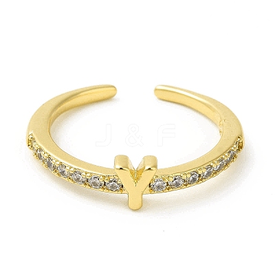 Clear Cubic Zirconia Initial Letter Open Cuff Ring RJEW-H120-09G-Y-1