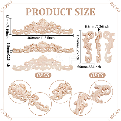 2 Styles Wood Carved Onlay Applique Craft WOOD-WA0001-01-1