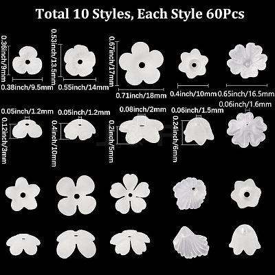 600Pcs 10 Styles Acrylic Bead Caps OACR-SC0002-37-1