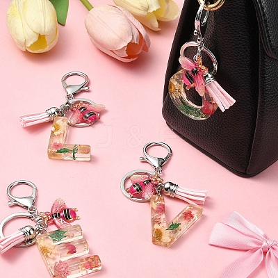 Resin & Acrylic & Faux Suede Tassel Keychain KEYC-YW00125-01-1