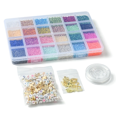 DIY Round Glass Seed Beads & Alloy Charms Bracelet Making Kits DIY-FS0007-19-1