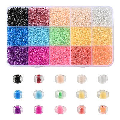 195G 15 Colors 8/0 Transparent Glass Seed Beads SEED-YW0002-30-1
