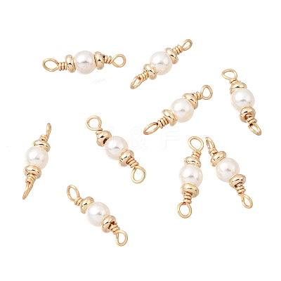 Brass & ABS Plastic Imitation Pearl Round Links Connector Charms KK-C258-03LG-1