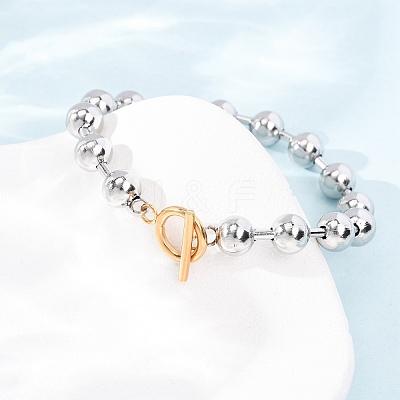 201 Stainless Steel Round Beaded Bracelets for Women SA-CBA2E59-04P-1