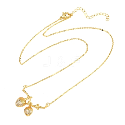 Brass Micro Pave Clear Cubic Zirconia 2 Acorn Pendant Necklaces NJEW-K311-02G-1