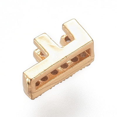 Golden Plated Brass Micro Pave Cubic Zirconia Slide Charms ZIRC-L075-61F-G-1