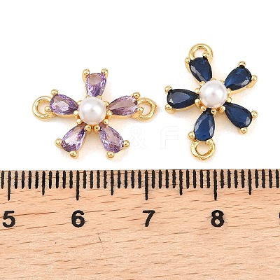Brass Micro Pave Cubic Zirconia with Plastic Pearls Connector Charms KK-Z145-09G-1