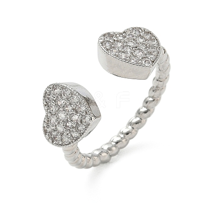 Brass Micro Pave Cubic Zirconia Cuff Open Rings RJEW-C163-03B-P-1