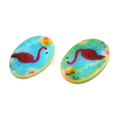 Natural Freshwater Shell Double Face Printed Oval Charms SHEL-T020-05A-1