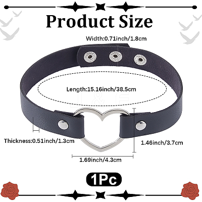 Punk Metal Heart PU Leather Choker Necklaces for Women NJEW-CL0001-20-1