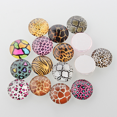 Animal Skin Printed Glass Cabochons GGLA-A002-12mm-OO-1