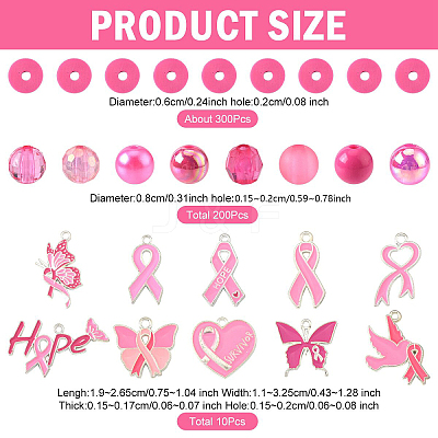Breast Cancer Pink Awareness Ribbon Theme Alloy Enamel Pendants & Acrylic & Polymer Clay Beads Finding Kits DIY-YW0016-34-1