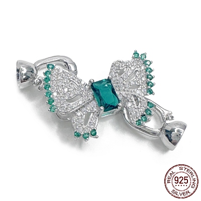925 Sterling Silver Micro Pave Teal Cubic Zirconia Fold Over Clasps STER-P054-06P-1