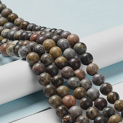 Round Natural Dendritic Jasper Beads Strands G-I176-06-8mm-01-1