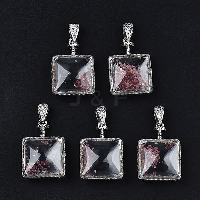 Transparent Glass Square Pendants GLAA-S199-006-1