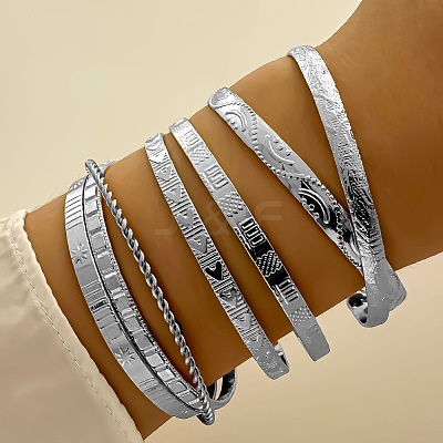 7Pcs 7 Styles Alloy Cuff Bangles for Women FS-WGE4796-02-1