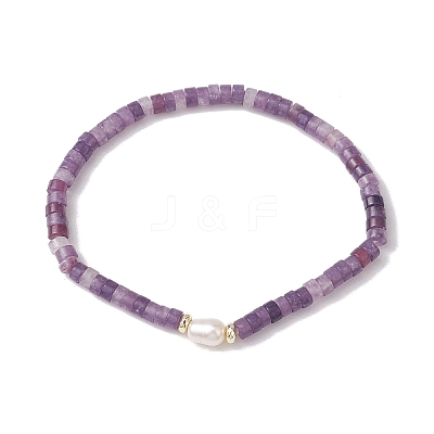 Natural Lepidolite and Pearl Beads Btacelets BJEW-JB10681-02-1