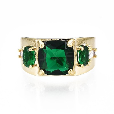 Green Cubic Zirconia Rectangle Chunky Open Cuff Ring for Women X-RJEW-N035-095-1