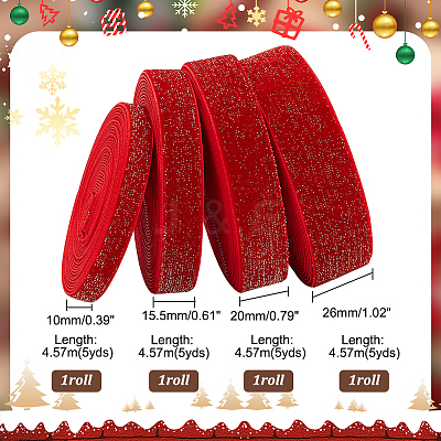 20 Yards 4 Styles Sparkle Single Face Velvet Ribbons SRIB-PH0010-34-1