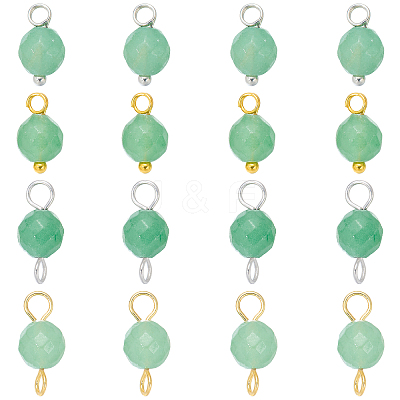 16Pcs 4 Style Round Natural Green Aventurine Pendants & Connector Charms PALLOY-SW00069-1