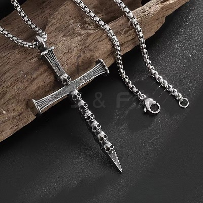 Halloween Alloy Skull Cross Pendant Necklaces for Men WG7ADC0-01-1