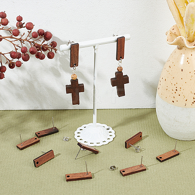 15 Pair Walnut Wood Stud Earring Findings STAS-UN0055-14B-1