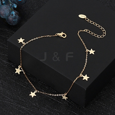 925 Sterling Silver Cable Chain Anklets with Star Charms for Women AJEW-F162-011G-1