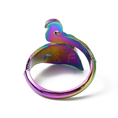 Rainbow Color Zinc Alloy Peacock Open Cuff Ring RJEW-WH0003-05A-1