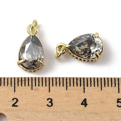 Brass Pave Cubic Zirconia Charms with Glass Crystal KK-Q039-03G-1