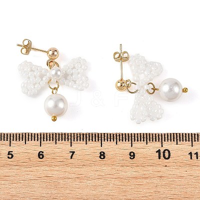 Glass Seed Bead and Shell Pearl Bead Dangle Earrings EJEW-MZ00766-02-1